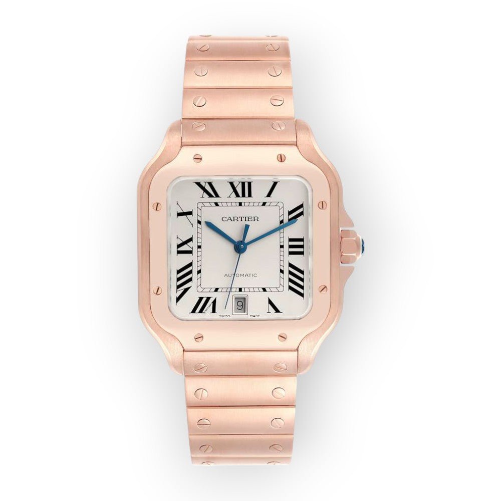 Pre-Owned-Cartier-Santos-de-Cartier-WGSA0018-39_8mm-Silvered-Opaline-Dial-With-Rose-Gold-Bracelet-JD-Watches-NY.jpg Cartier Santos de Cartier WGSA0018 39.8mm Silvered Opaline Dial With Rose Gold Bracelet - 图片 1