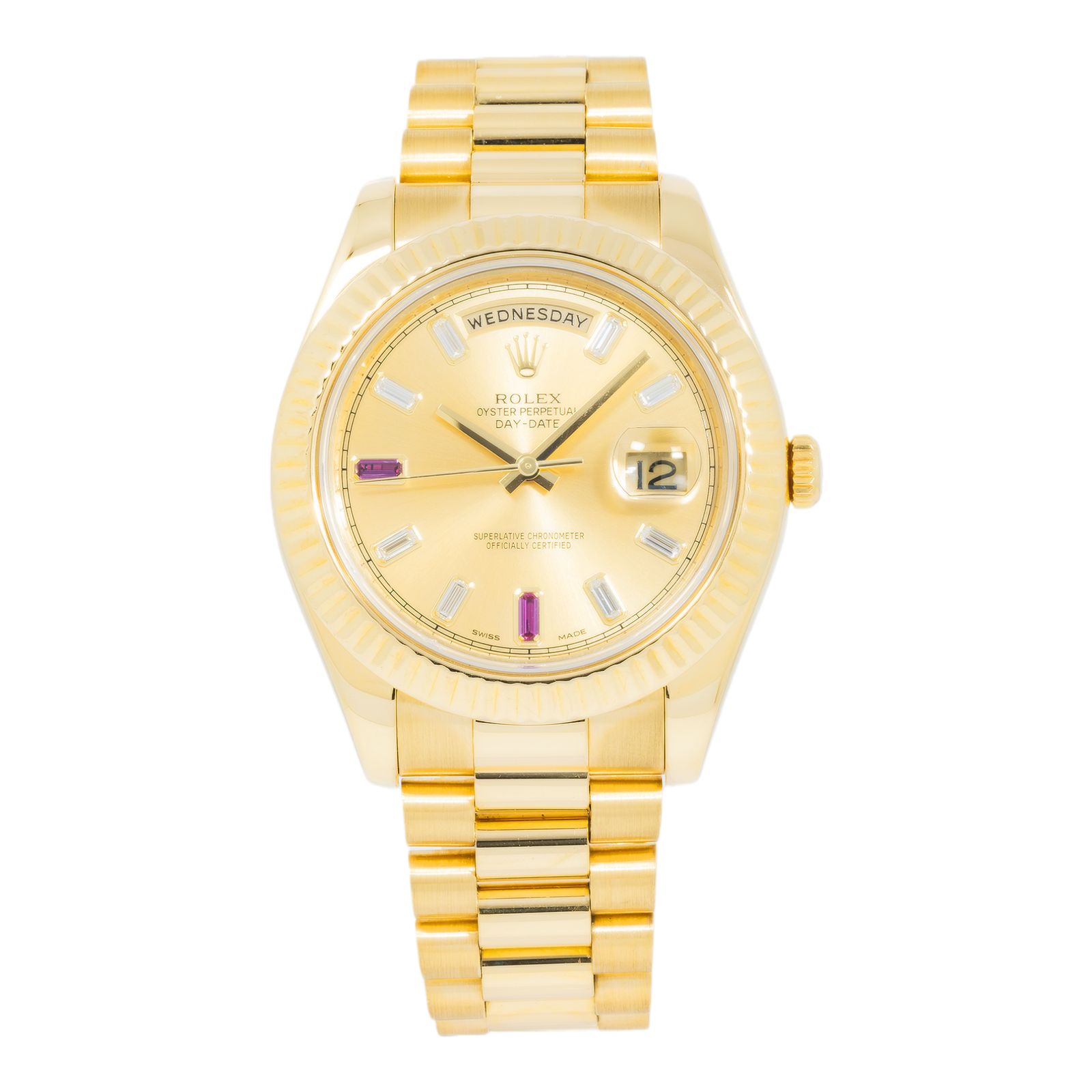 Pre-Owned-Rolex-Day-Date-II-President-Yellow-Gold-Diamond-and-Ruby-Dial-218238-JD-Watches-NY.png Rolex Day Date II President Yellow Gold Diamond and Ruby Dial 218238 - 图片 1