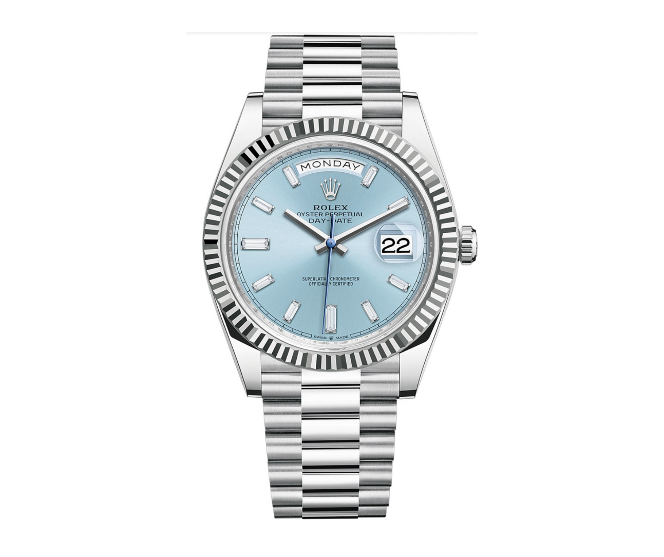 Pre-Owned-Rolex-Platinum-President-Day-Date-40-Ice-Blue-Baguette-Dial-Ref_-228236-JD-Watches-NY.png Rolex Platinum President Day-Date 40 – Ice Blue Baguette Dial Ref. 228236 - 图片 1