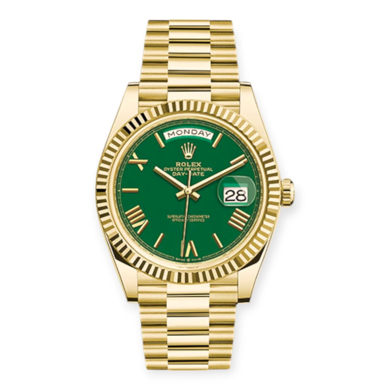 Pre-Owned-Rolex-Yellow-Gold-Day-Date-40-Watch-Green-Roman-Dial-President-Bracelet-JD-Watches-NY.jpg Rolex Day-Date 40 President 228238 – Green Roman Dial | 18K Yellow Gold - 图片 1